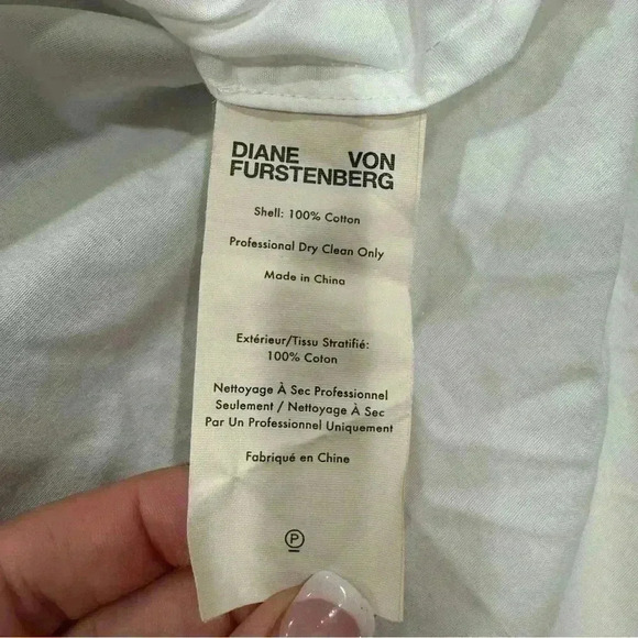 100% COTTON DIANE VON FURSTENBERG tie front blouse white puff sleeve 2 - Picture 6 of 6